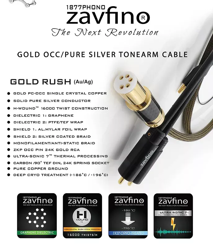 Zavfino Highlands MKII DIN (90°) auf RCA 1,5m Tonarmkabel  