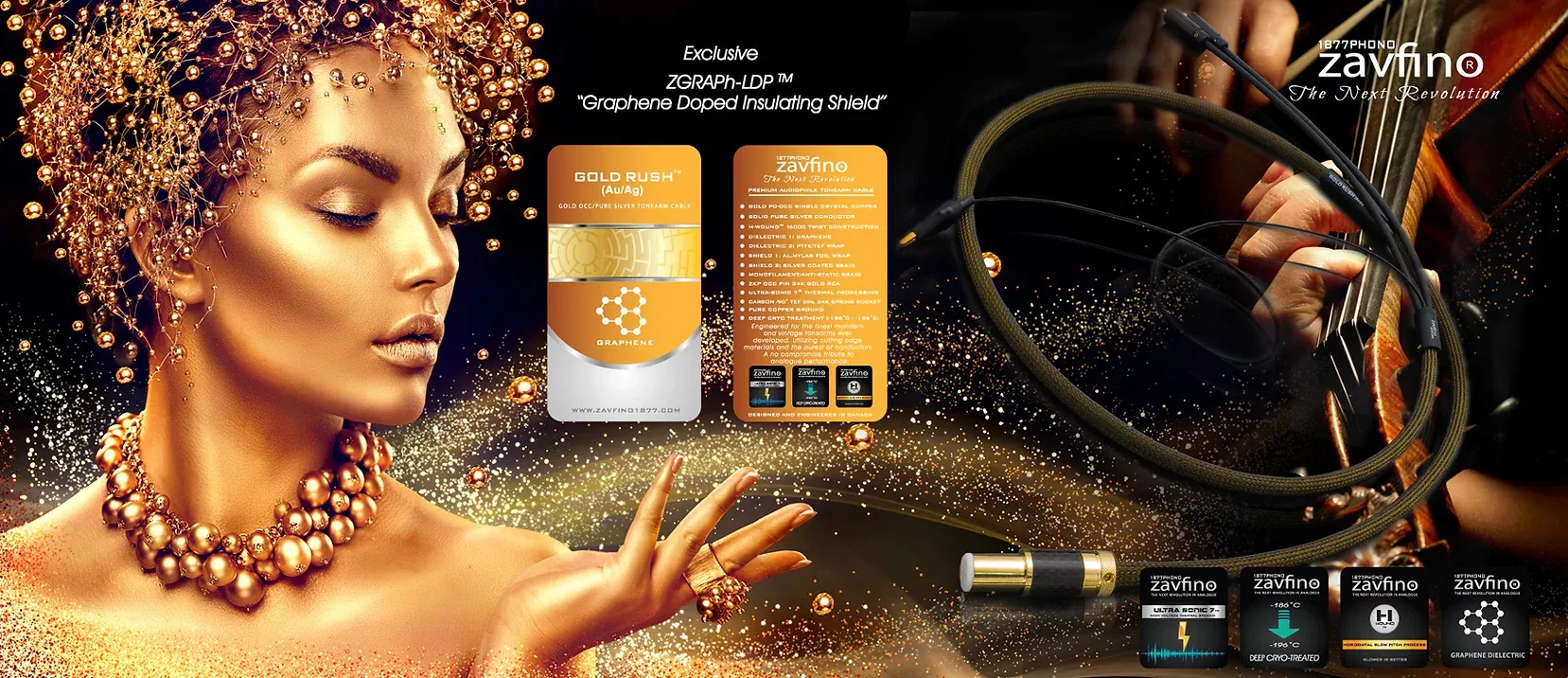 Zavfino GoldRush DIN 90° auf RCA 1,5m Tonarmkabel  